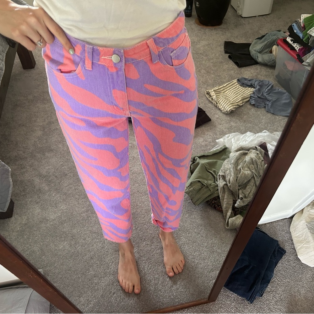SHEIN Pink and Purple Cropped Tie-Dye Jeans